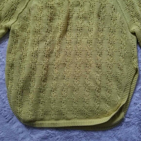 Anthro Sparrow 100% Cotton Yellow 3/4 Sleeve Cable Knit Crew Neck Sweater Sz XS - Picture 9 of 10